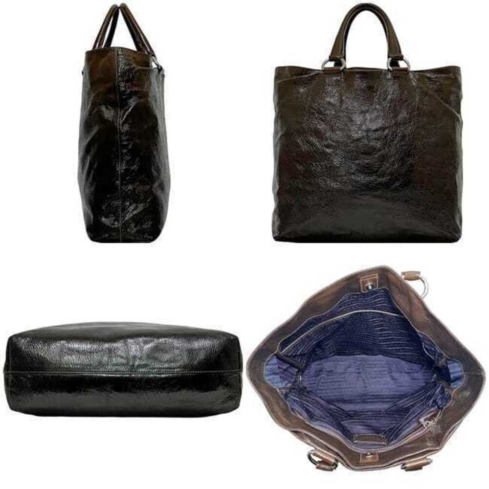 Prada Silver Tote Logo Bag Leather Patent Dark Gradient Vernis Brown